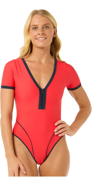 2025 Rip Curl Mujer Bomba Traje De Surf De Manga Corta Cheeky 0NOWSW - Red